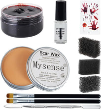 Mysense 3.5Oz(100g) Nose and Scar Wax SFX Zombie Make Up Special Effects Fake Molding Wound Skin Wax Halloween Stage Makeup with Caster Sealer Spatula Fake Blood Gel Tatooes Stipple Sponges