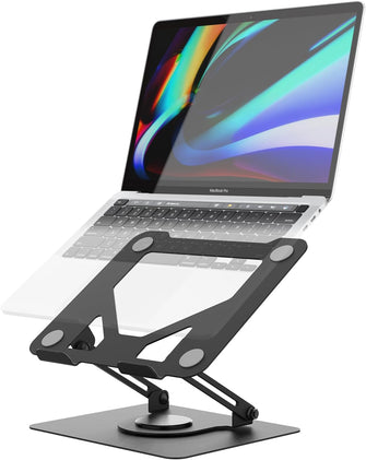 GRIFEMA Laptop Stand for Desk, Foldable Laptop Riser with 360 Swivel Base, Adjustable Height & Angle, Ventilated Computer Stand Compatible with MacBook Air/Pro, Dell, and 11-17.3" Laptops - Black