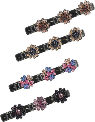 Hair Clips for Women Girls, 4 Pieces Braided Hair Clips, Sparkling Crystal Stone Hair Bands Double Layer Hair Clips, Flower Side Hair Clip Pearl Hair Clip for Girls