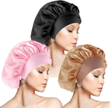 Hair Bonnet for Sleeping Wide Band Satin Bonnet, 3 Pcs Silk Bonnet Night Sleep Cap Silk Bonnet for Women Girls, Hat Elastic Hat Hair Bonnet for Night Sleep Curly Hair Protection(Diameter 12 In)