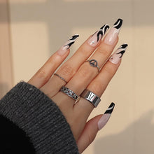 Neckon Coffin Flame False Nails Black and White Long Fake Nails Rhinestone Press on Nails Bellarina Glitter Acrylic Stick on Nails for Women and Girls (24pcs)