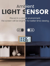 aboveClock Digital Alarm Clock, Wooden Bedside Clock with Large LCD Backlit Display, Temperature, Snooze Function, Brightness Sensor, 3 AAA Battery OperatedBattery NOT Included