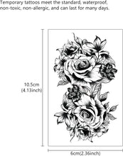 Large Flowers Collection Temporary Tattoos, 10 Sheets Waterproof Black Flowers Temporary Tattoo Stickers Hand Leg Shoulder Lasting Fake Tattoos for Women and Girls Y7HDWST