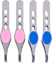 Lurrose 4Pcs Eyebrow Tweezers Stainless Steel Slant Tip Tweezer Eyebrow Shaping Facial Hair Beard Remover Hair Plucker for Men Women Ingrown Hair Splinter Pink Blue