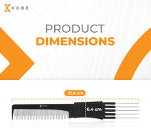 Kobe Pro Metal Prong Comb - Effortlessly Add Volume and Control to Hair, Ergonomic Design, Dual-Sized Teeth, Stainless Steel section Pins  Ideal for Back-combing, Root Lift, Sectioning and Smoothing. - Durable, Anti-Static, and Chemical Resistant