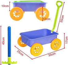 Delex Pull along Kids Wagon Wheelbarrow and Gardening, Beach and Tools Play Set With Water Pail and Spray Includes 10 Accessories and 4 Plant Pots
