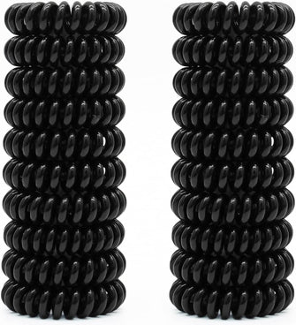 JOYOYO 20 Pcs Black Spiral Hair Ties Plastic Spiral Hair Bands Coil Hair Bands Telephone Cord Bobbles, Traceless Strong Hold Waterproof Ponytail Holders for Women and Girls