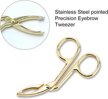 LuLiyLdJ 3 Packs Eyebrow Tweezers, Scissors Shaped Eyebrow Straight Tip Tweezers Clip, Flat Tip Tweezers Hair Plucker, Straight Tip Hairgripping Eyebrow (Gold Plated, 3 Packs)