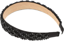 Minkissy Rhinestone Headband Thick Padded Hairband with Beads Sparkle Retro Wide Hair Hoop for Women Girls(Black)