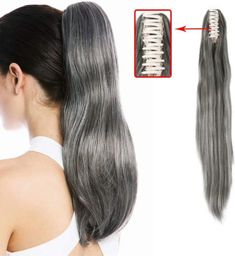 iLUU Long Thick Claw Jaw Ponytail 150g Straight Synthetic Fashion Grey Color Clip in Pony Tail Hair Extension Extensions (24 inches-straight, fashion grey)