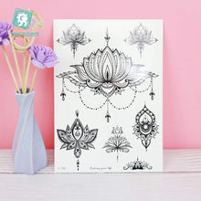 8 Sheets Unique Black Temporary Tattoo Stickers Sexy Realistic Flower Body Art Feather Mandala Waterproof Large Big Arm Tattoos Sheet Lace Indian Bride Sexy Wedding Tatoos for Adults Women Girls