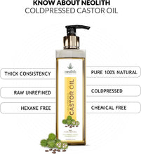 Neolith 100% Organic, Virgin Grade Cold Pressed Castor Oil, Non GMO, Hexan free- For Hair care, Skin care for Dry skin, Eyelashes, Eyebrows, Beard oil, Massage oil, Lash Growth 250 ml