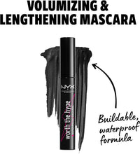 NYX Professional Makeup Worth the Hype Waterproof Mascara, Volumizing and Lengthening, Tapered Brush Reaches All Lashes, Caring Jojoba Oil, Shade: Black