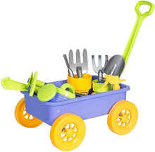 Delex Pull along Kids Wagon Wheelbarrow and Gardening, Beach and Tools Play Set With Water Pail and Spray Includes 10 Accessories and 4 Plant Pots