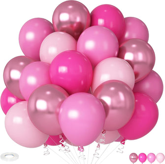 HILAVO Pink Mixed Balloons Set, 12 Inch Hot Pink Pastel Pink Metallic Pink Latex Balloons Party Balloons for Pink Party Wedding Baby Shower Girls Princess Birthday Party Decorations