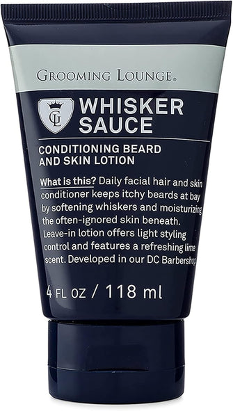 Grooming Lounge Whisker Sauce Beard Conditioner - Conditioning Beard and Skin Lotion - Eliminates Itching and Flaking - Enables Easy Combing and Styling - No Parabens - Cruelty Free - 4 oz