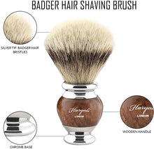 Haryali London Mens Shaving Brush with Silver Tip Badger Hair Bristles Wood & Metal Handle for Beard & Mustache Facial Hair Perfect Shave