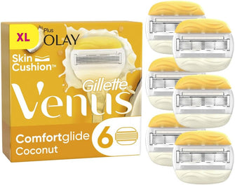 Gillette Venus ComfortGlide Coconut with Olay Razor Blades Women, Pack of 6 Razor Blade Refills with a Touch of Olay Moisture