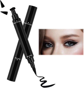 Eyeliner Stamp Pen Winged Eyeliner Tool, 2 in 1 Long Lasting Black Liquid Liner for Women Girls Wing Stencil Pens for Eye Make-Up Waterproof and Smudge Proof Eye Liner Guide Aid for Beginner