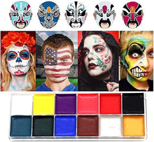 Face Paint Professional Oil Based Body Painting Palette Set 12 Flash Colour for Kids Gifts Adults Halloween Cosplay Decoration Art Makeup