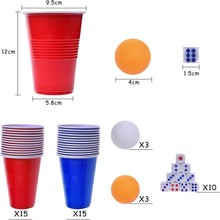 Faburo Beer Pong Set, Drinking Games for Adults, Beer Pong Game Set 16oz Blue & Red Plastic Beer Pong Cups and Balls for American Party Games,Birthday Parties and Office(30 Cups,6 Balls, 10 Dice)
