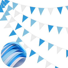 DOJoykey 66ft Bunting Banner, Blue White Bunting Flags Polyester Fabric Bunting Garland 52pcs Waterproof Flags Reusable Bunting for Mothers Day Home Outdoor Birthday Wedding Party Decoration