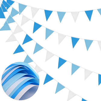 DOJoykey 66ft Bunting Banner, Blue White Bunting Flags Polyester Fabric Bunting Garland 52pcs Waterproof Flags Reusable Bunting for Mothers Day Home Outdoor Birthday Wedding Party Decoration
