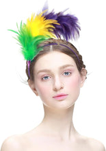 MWOOT Feather Headband, 1920s Fascinator Headwear, Purple Yellow Green Feather Headpiece, Hair Accessories for Cocktail Wedding Tea Party,