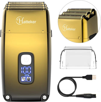 Hatteker Triple Blades Shaver Electric Shaver Razor for Men Close Bald Head Barber Shaver Trimmer Waterproof Wet & Dry, Cordless, Gold