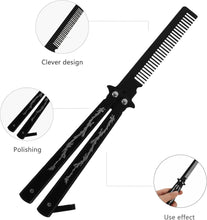 Lurrose Butterfly Comb Stainless Steel Practice Butterfly Comb Folding Training Blunt Rotatable Practice Combs Styling Tool for Sports and Outdoor Use Black