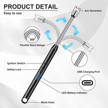 Electric Candle Lighter Long Reach Rechargeable USB C Lighter Electronic Arc Plasma Lighter with Long Flexible Neck for Candles, BBQ, Camping, Grill-(Black)
