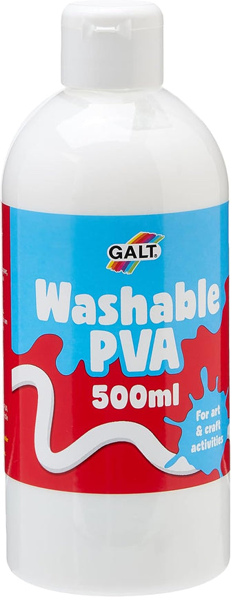 Galt Washable PVA Glue for Crafting, 500ml - Slime Making Easy Clean Kids Glue, Washes Out of Clothes - Clear Arts and Crafts Glue for Paper, Card, Wood and Fabrics - Children Safe, Ages 3 Years Plus