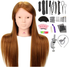 Neverland Training Head, Hairdressing Styling Head 24" Brown 50% Real Hair Cosmetology Hairdressing Mannequin Manikin Doll Head with Makeup Function+ Braid Set+ Free Clamp