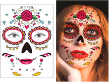 Halloween Face Tattoos, XINDY 8pcs Day of the Dead Face Stickers, Sugar Skull Skeleton Web Red Roses Halloween Face Temporary Tattoo for Women Men Kids Adults Halloween Party Favor Supplies