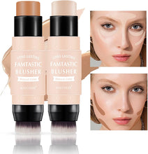 3 Pcs Contour Highlighter Blush Sticks with Brush, Shades with Highlighter & Bronzer Pen & Cream Blush, Waterproof, Longwear Makeup