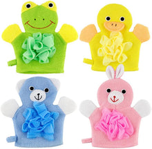 FRCOLOR Exfoliating Gloves Kids Bath Mitt, 4pcs Bath Shower Sponge Scrubber Animal Loofah Kids Exfoliating Bath Scrubber Exfoliating Shower Gloves