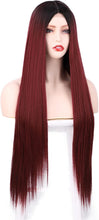 Luovce Synthetic Wigs for Women Long Straight Wig Middle Part 28 Inches (R2/188 Ombre Burgundy Colour)