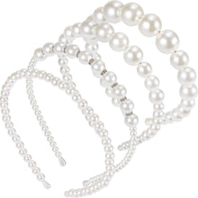 4 Pieces Pearls Headbands White Faux Pearl Rhinestones Hairbands Bridal Hair Hoop Wedding Hair Accessories for Women Girls (Style Set 1)