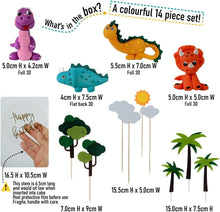JollyEst 3D Dinosaur Cake Topper  Colourful Clay 14 Piece Set  Handmade polymer clay and felt with Happy Birthday sign  Dinosaur Birthday Decorations  Baby Boy Cake Decorations