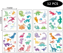 12 Pcs Dinosaur Kids Tattoos Glitter Fake Tattoo Sticker Party Decorations for Kids Boys Girls