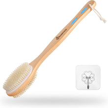 Hanstock Back Scrubber, 43cm Long Wooden Double-sided Shower Body Brush With Soft and Stiff Bristles For Exfoliating Skin