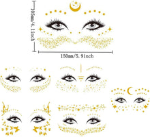 Face Tattoos,10pcs Gold Tattoos Temporary Metallic Tattoos Face Glitter Tattoo Stickers Festival Glitter Tattoos Waterproof Face Tattoos for Adults Women Girls Kids Make Up Dancer Party Face Stickers