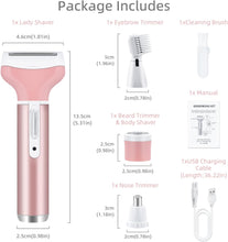Mcbazel Cordless Electric Lady Shaver, Facial Epilators for Woman, 4 in 1 USB Rechargeable Hair Remover for Face & Body Hair Removal,Eyebrow Trimmer,Armpit, Bikini and Leg - Pink