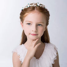 IYOU Flower Headpiece Pearl Wedding Headband Gold Crystal Floral Communion Hair Tiair Accessories for Flower Girls and Bridesmaid.