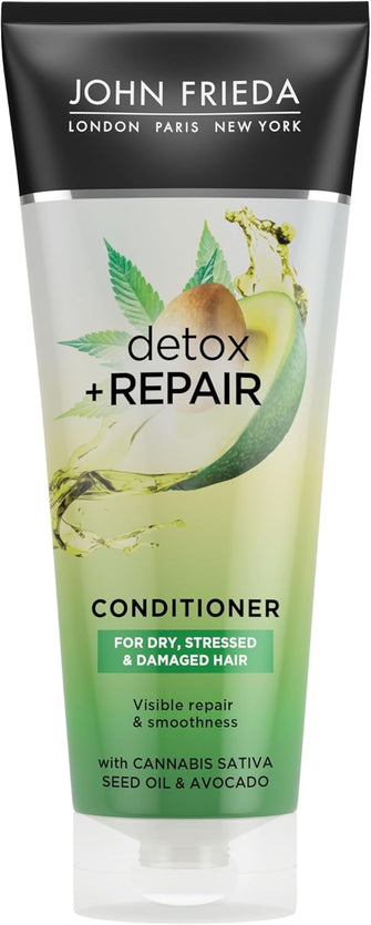 John Frieda Detox & Repair Conditioner 250 Ml, Hydrating And Smoothing Conditioner Dry, Stressed And Damaged Hair With Avocado Oil And Green Tea