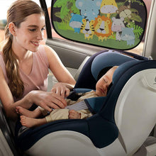 iZoeL Car Sun Shade for Baby Kids 2 PCS Static Cling Side Window Car 80GSM Animals Cars Rear Sunshades Universal with 8 Suction Cups and Storage Bag - Sun Glare and UV Rays Protection