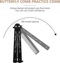 Lurrose Butterfly Comb Stainless Steel Practice Butterfly Comb Folding Training Blunt Rotatable Practice Combs Styling Tool for Sports and Outdoor Use Black