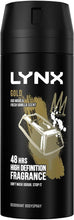 Lynx Gold Bodyspray pack of 6 48 hours of odour-busting zinc tech oud wood & fresh vanilla deodorant 150 ml