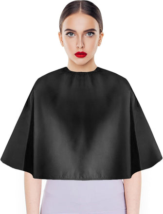 LOPHE Hairdressing Cape, Black Waterproof Salon Hair Cutting Cape for Women Men Kids, Hair Dye Cape Hair Cutting Shawl Short Barber Cape, Makeup Apron For Salon Home