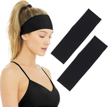 LIL POSH 2x BLACK Cotton Fabric Headbands for Men and Women - Fashionable and Sweat-Wicking Hairbands for Active wear Workout, Yoga, and Makeup - Wide and Plain Elastic Head Band